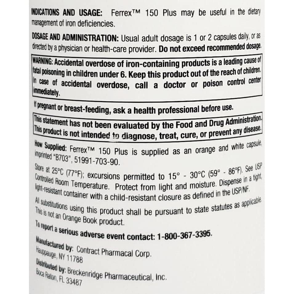 Breckenridge Ferrex 150 Polysaccharide Iron Complex Caps 100ct *Non Blister* by 