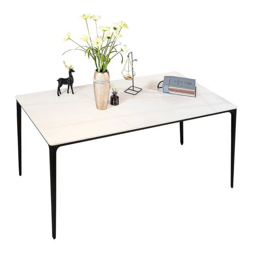 Dining Table Sintered Stone Marble Dining Table Porcelain Table top Sturdy legs Aluminium Alloy legs Table for Dining Room, Kitchen Room, Living Room, 63 inch Table for 6 persons, White Table Only