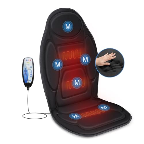 Snailax Vibration Back Massager with Heat, Massage Seat Cushion with 6 Vibrating Motors and 2 Heat Levels, Massage Chair Pad for Home Office use, Gifts for Him Her