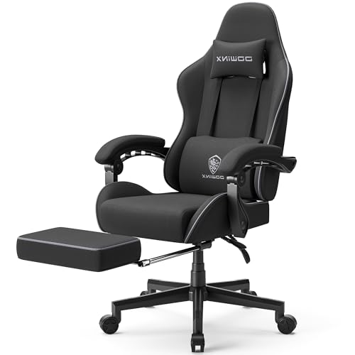 Dowinx Gaming Chair Fabric with Pocket Spring Cushion, Massage Game Chair Cloth with Headrest, Ergonomic Computer Chair with Footrest 290LBS, Black Green