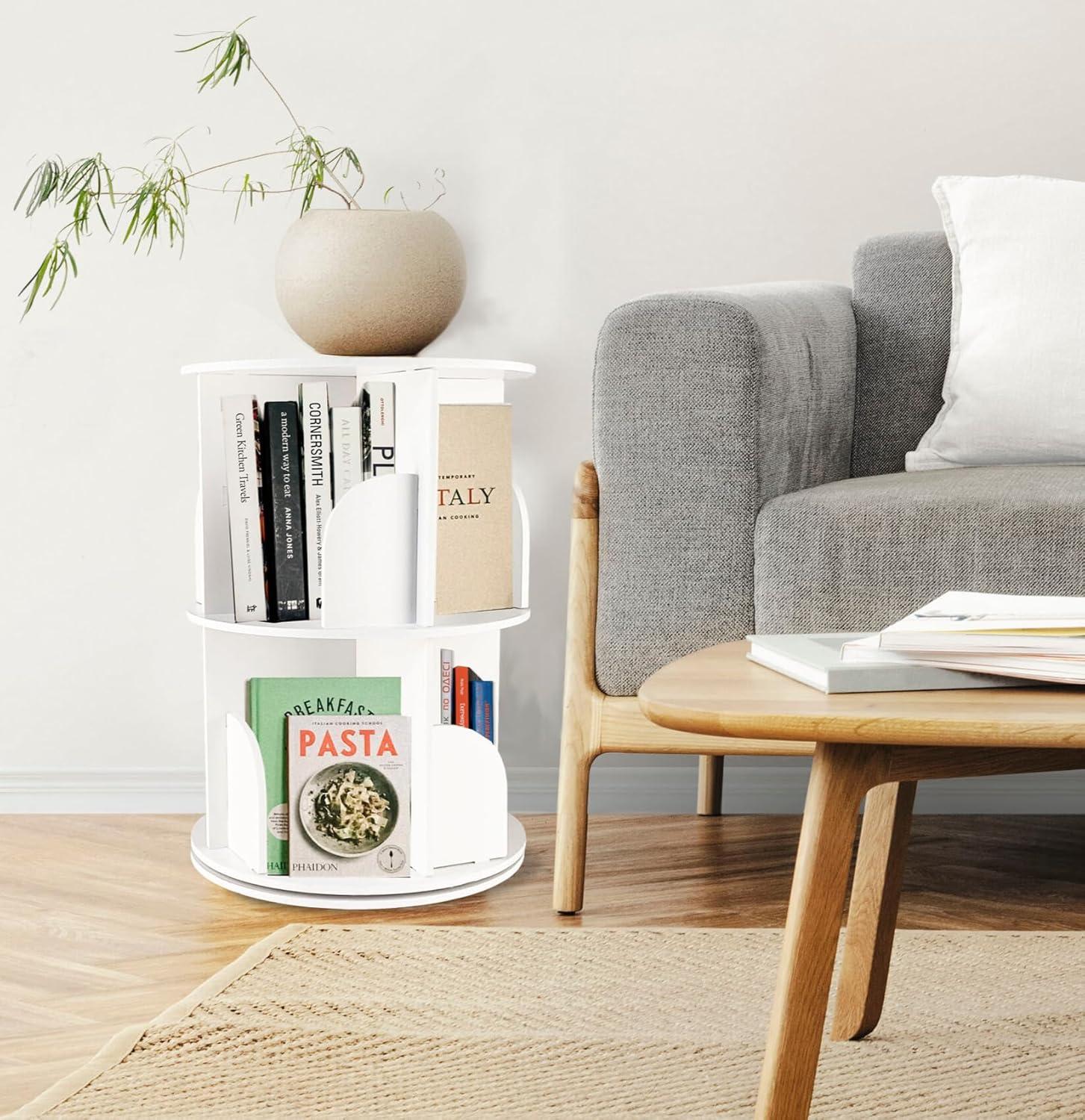 Rotating Bookshelf 2 Tier, Small Rotating Bookshelf, 2 Tier Rotating Bookshelf, Spinning Bookshelf Tower for Kids, White Rotating Bookshelf Stackable, Small Spinning Bookshelf Kids,