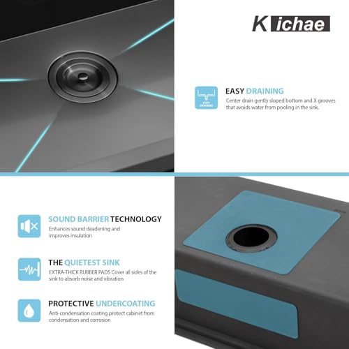 Kichae 12“ Deep Laundry Sink Undermount - 24 Inch Black Undermount Utility Sink Stainless Steel Single Bowl Under Counter Handmade Laundry Utility Room Basin