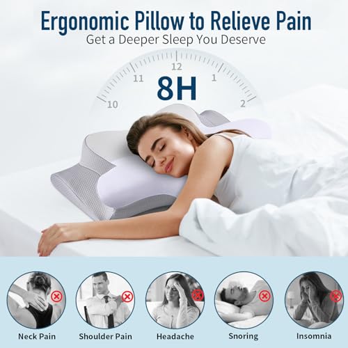 Cervical Pillow for Neck Pain Relief, Cooling Contour Memory Foam Pillows for Neck Support Odorless Ergonomic Neck Pillow Adjustable Orthopedic Bed Pillow for Side Back Stomach Sleeper with Pillowcase