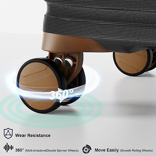 Joyway Carry On Luggage 20 Inch Expandable Suitcase with Spinner Wheel, 4 Piece Hard Shell Luggage Set with TSA Lock(White brown)