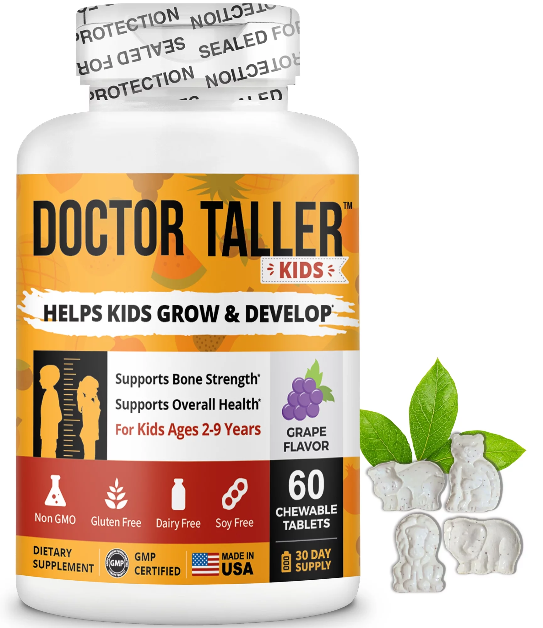 NuBest Doctor Taller - Kidz -  Age 2+ - Multivitamins and Multiminerals for healthy Bone Growth and Bone Health, Grape Flavor, 60 Chewable Tablets