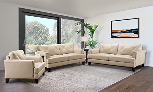 Abbyson Living Top Grain Leather Loveseat, Cream