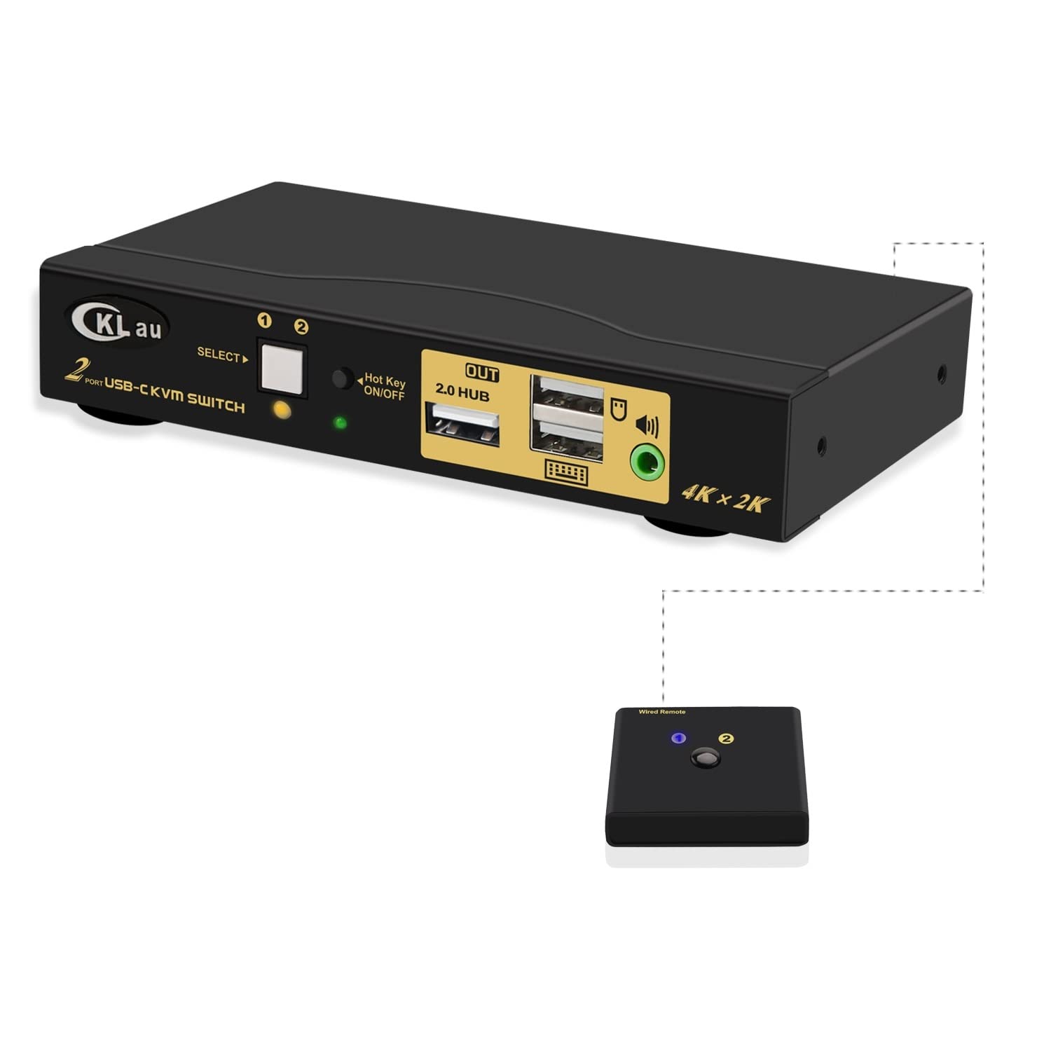 USB-C KVM, 4K@60Hz 2 in 1 Out Type-C KVM Switch with Audio, USB 2.0 Hub and Cables, Computers Monitor Keyboard Video Mouse Peripheral Switcher