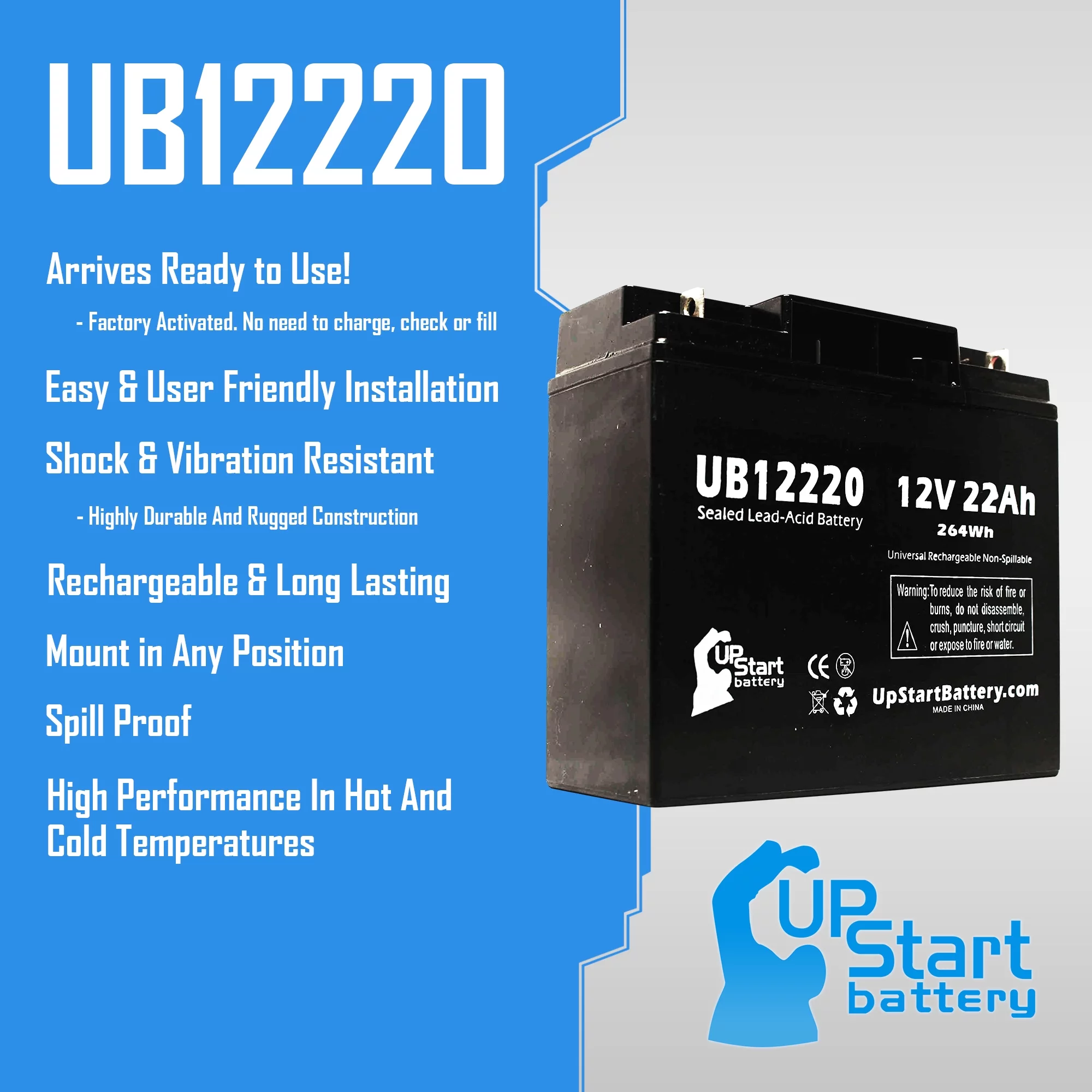 4x Pack - Compatible Levo LC Battery - Replacement UB12220 Universal Sealed Lead Acid Battery (12V, 22Ah, 22000mAh, T4 Terminal, AGM, SLA)