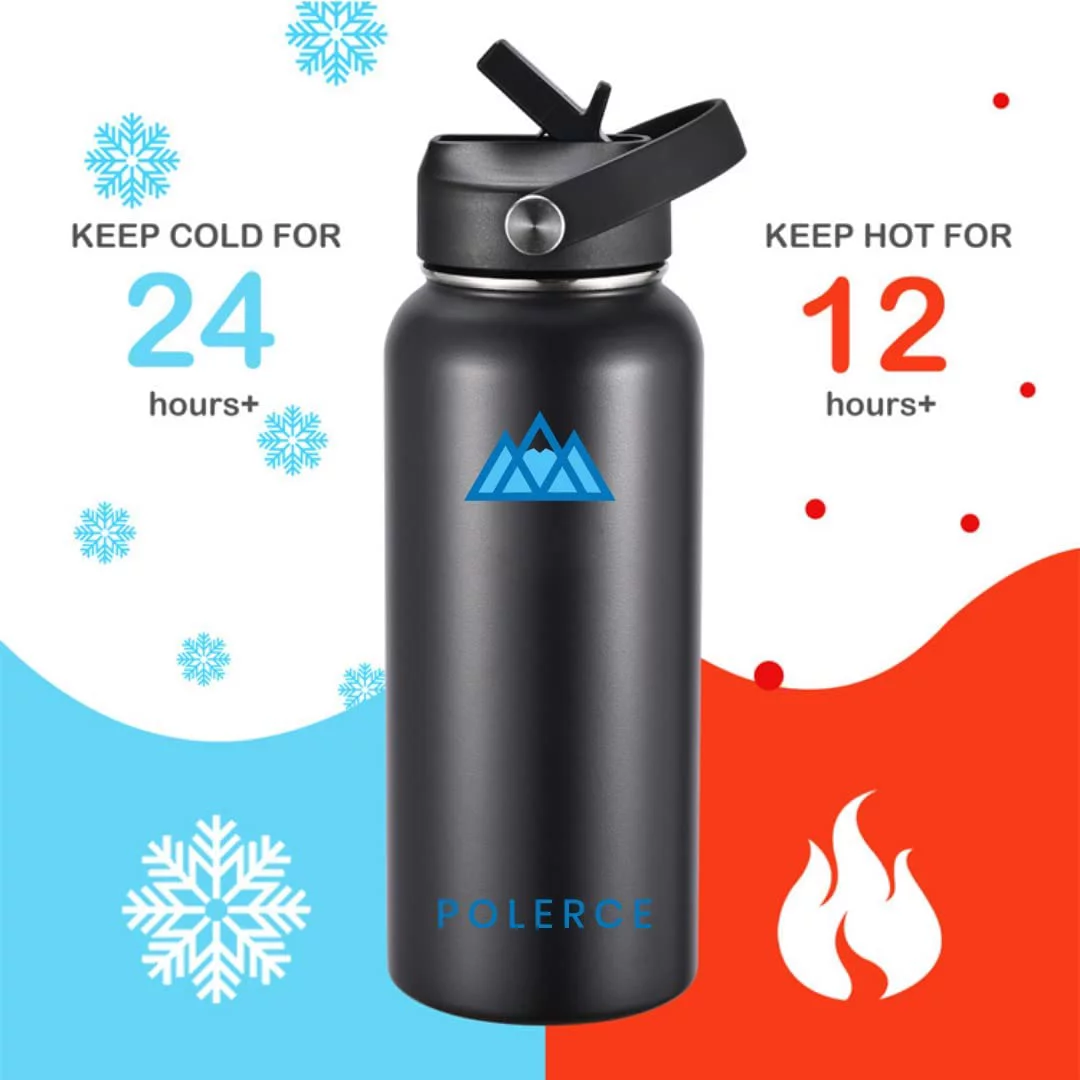 Vacuum Insulated Bottle with 3 Lids - Stainless Steel Thermally Insulated Flask - 21 Fl Oz - White - by Polerce
