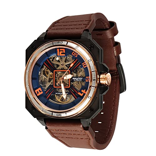 Automatic Skeleton Watches for Men, Luxury Skeleton Mechanical Dress Watch Self Winding, Waterproof Automatic Skeleton Watches for Men, Leather Strap Wrist Watches