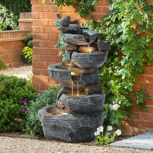 TITIMO 5-Tier Cascading Rock Water Fountain Outdoor Garden Waterfall with Lights, Fountain Indoor Decor for Garden, Patio, Backyard, Deck, Porch and Home Art Decor