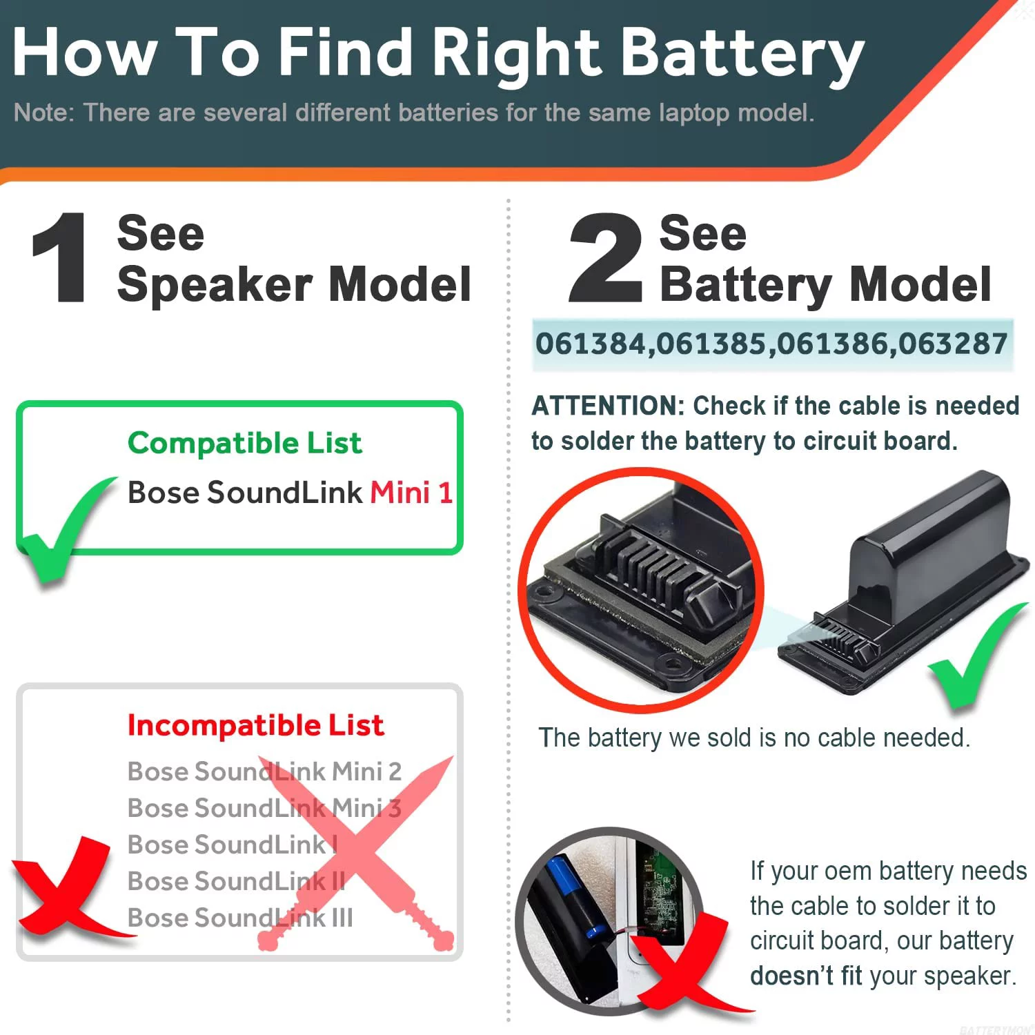 061384 061385 061386 063287 Speaker Battery Compatible with Boses Soundlink Mini I one SoundLink Mini Bluetooth Speaker one Series SOUDLINK