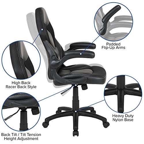 Flash Furniture X10 High-Back LeatherSoft Racing Style Gaming Chair with Flip-Up Arms, Ergonomic Padded Swivel Computer Chair, Blue/Black