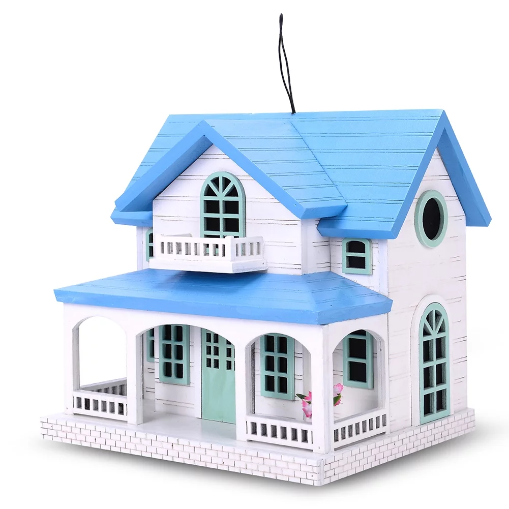 Vandue Outdoor Wooden Birdhouse, Bird-Friendly Perch (Ocean Bungalow)