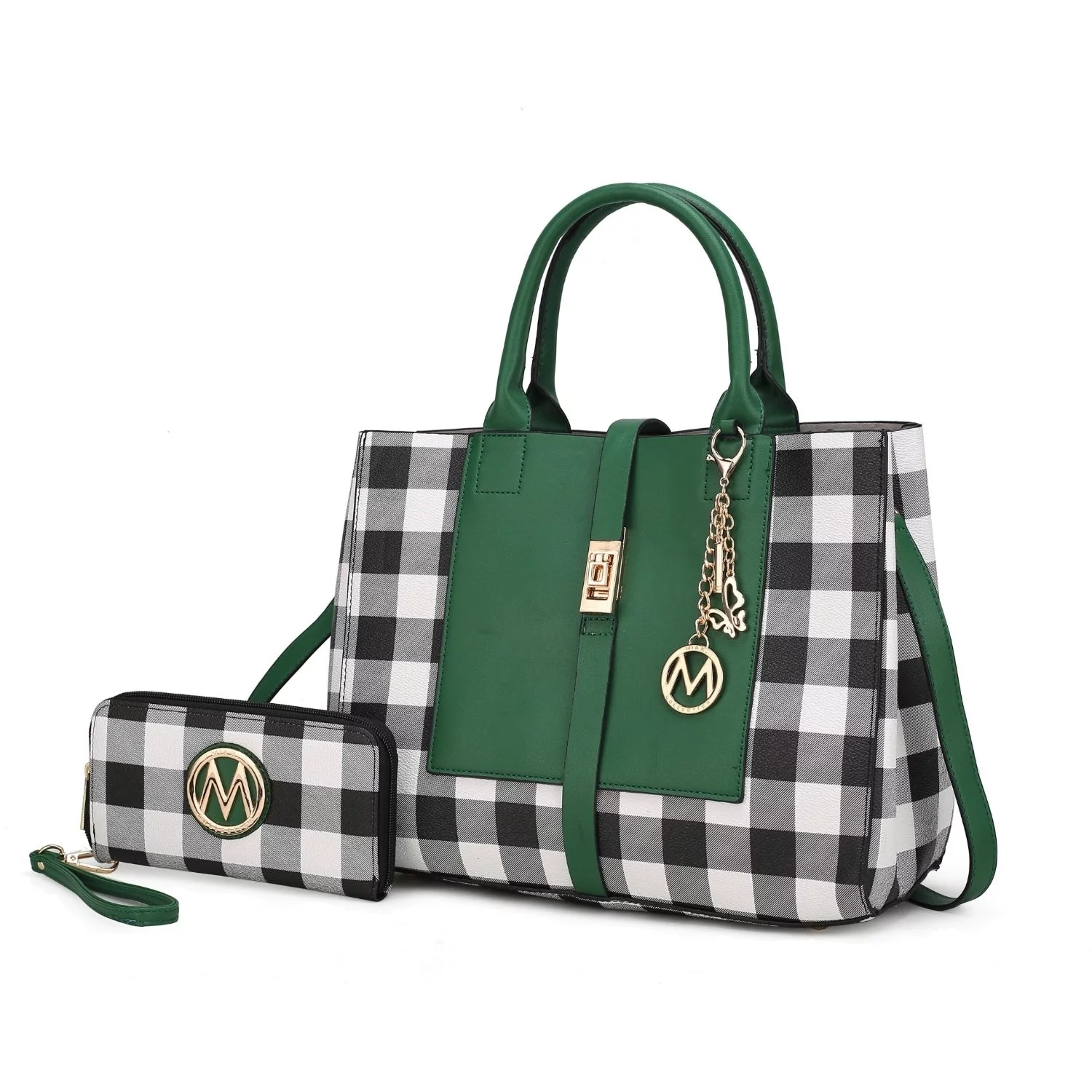 MKF Collection Women's Vegan Leather Checkered Satchel Bag with Wallet 2 Piece Set by Mia K.