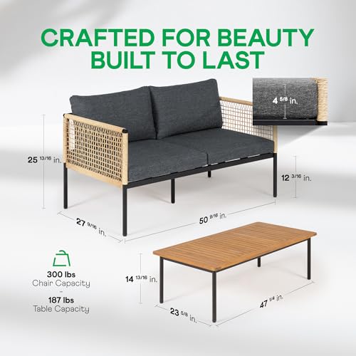 IDZO Heavy Duty 500lbs Weight Capacity Wicker Bistro Table and Chairs Set of 2 with Olefin Fabric Soft Cushions