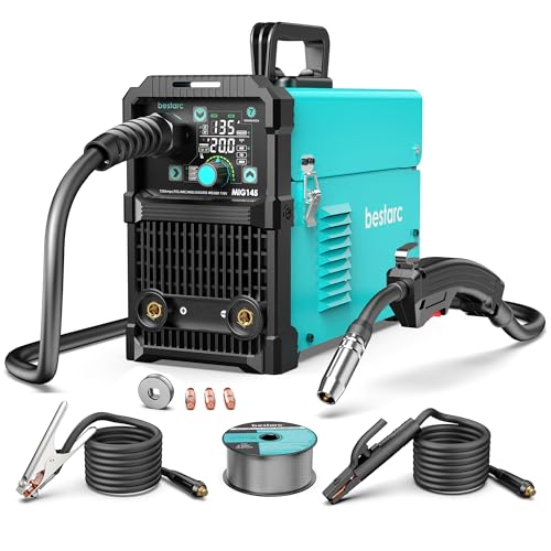145A MIG Welder, 110V/220V Dual Voltage Gas/Gasless Flux Core MIG Welder/Lift TIG/Stick 3 in 1 Synergic MIG145 9GEN Welding Machine, Flux/Solid Welder Digital Screen Display