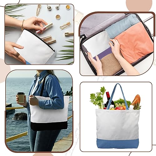 Sanwuta 20 Pcs Large Blank Canvas Tote Bags and Makeup Bags Blank Reusable Grocery Luggage Canvas Tote with Handles(10 Airy Pastel Pack)