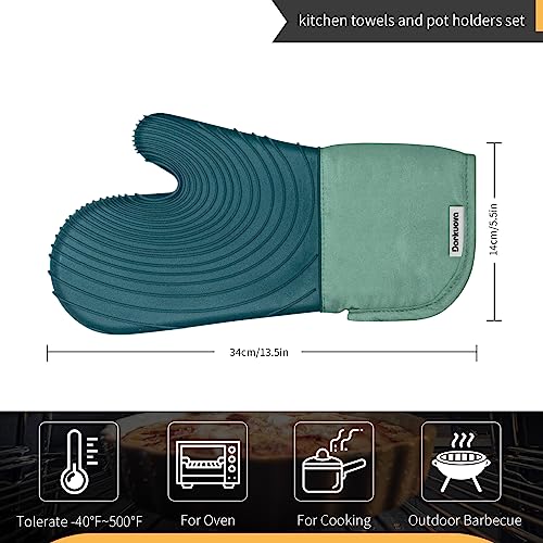 Silicone Mitts Oven,Silicone Oven Mitts Pair,Oven Gloves, BPA-Free, Long Cooking Mitts,Oven mits/Glove Set for BBQ, 4 Pieces (Milky White)