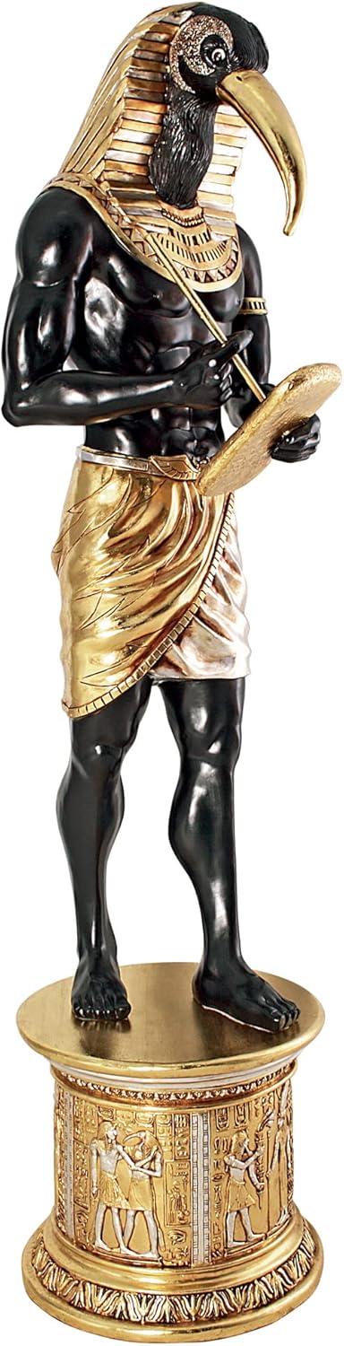 Design Toscano The Egyptian Grand Ruler Life-Size Thoth Statue Atop a Temple Column Mount