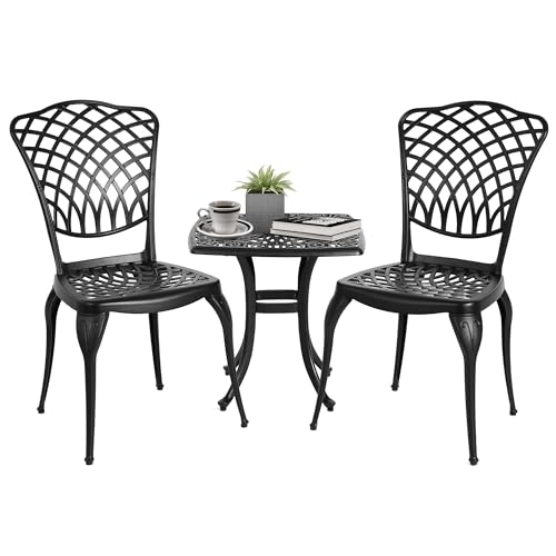 HOMEFUN Bistro Table and Chairs Set of 2 Outdoor 3 Piece Patio Set, Rose Pattern Cast Aluminum Bistro for Garden Balcony, Durable Rust All-Weather Resistance, Rose Bronze