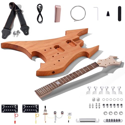 Leo Jaymz DIY Single Cut Electric Guitar Kits with Mahogany Body and Neck - Rosewood Fingerboard and All Components Included (LP Hollow)
