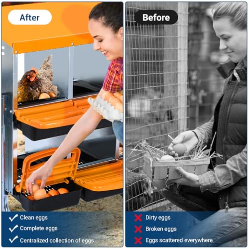 Chicken Nesting Box, 10 Hole 2 Layer Hen Nest Box with Legs, Roll Away Eggs Laying Boxes,Cleanable Pull Out Hen Roosting Boxes