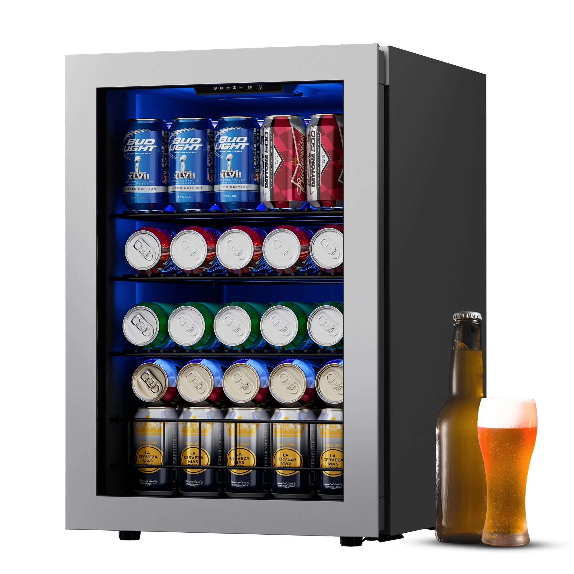 Ca'Lefort Beverage Refrigerator Cooler, 77 Can Freestanding Beverage Fridge，Mini fridge with Glass Door for Home/Bar/Office