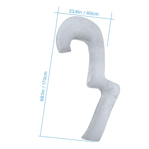 Swan Body Pillow with Cover, 68 Inches Memory Foam Full Body Pillow for Side Sleeper, Long Pregnancy Pillow with Contour Support for Back, Knee, Leg Relief - Middle Grey