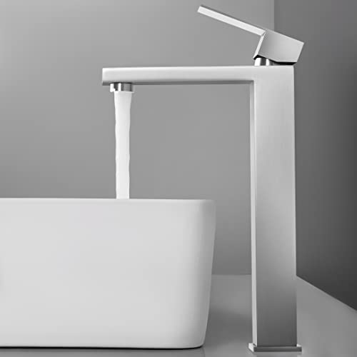 KES Vessel Sink Faucet, Black Bathroom Faucets, Tall Bathroom Faucets with Sink Drain with Overflow, L3156BLFF12-BK-C1