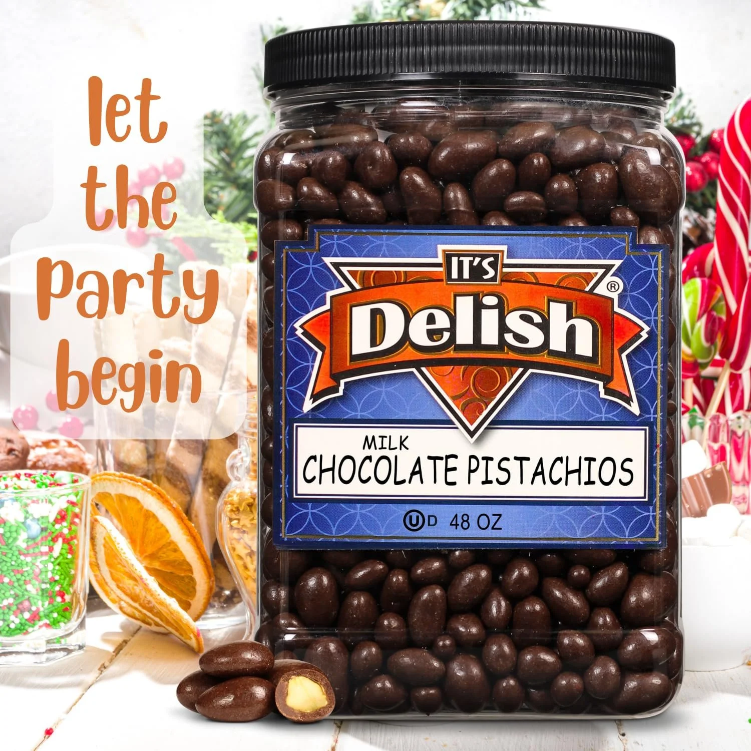 Milk Chocolate Covered Pistachios by It's Delish, 48 oz Jumbo Container,  Kosher Dairy Candy Nuts