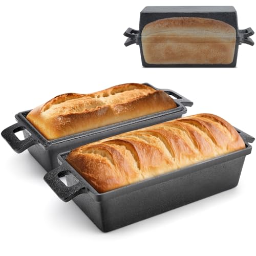Cast Iron Loaf Pan with Lid, Loaf Pans for Baking Bread 9x5 | Durable, Easy-Clean Bread Baking Pan for Homemade Bread, Pizza & Even Heat Distribution - 2 piece set
