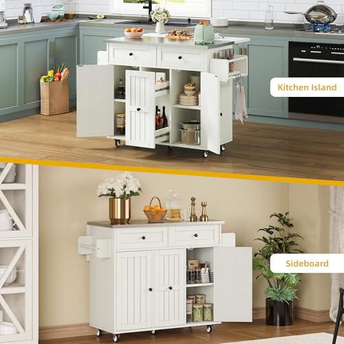 DWVO Kitchen Island on Wheels, Mobile Kitchen Island Cart with Folding Drop Leaf Breakfast Bar, Island Table for Kitchen with Large Storage Cabinets, Racks, Drawers and Adjustable Shelves, Black