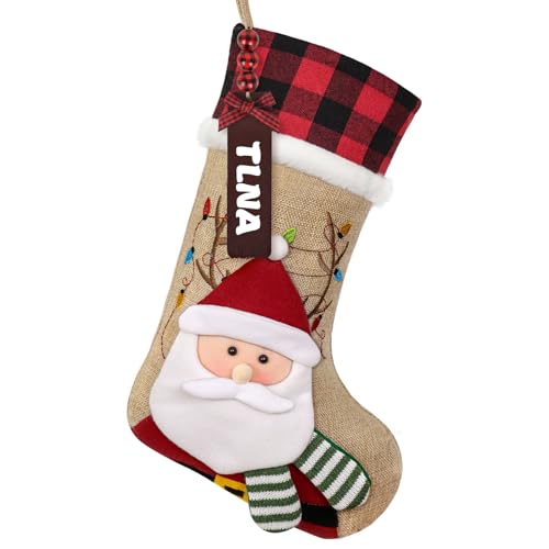 Alynsehom Personalized Christmas Stockings with Wooden Name Tag, 18