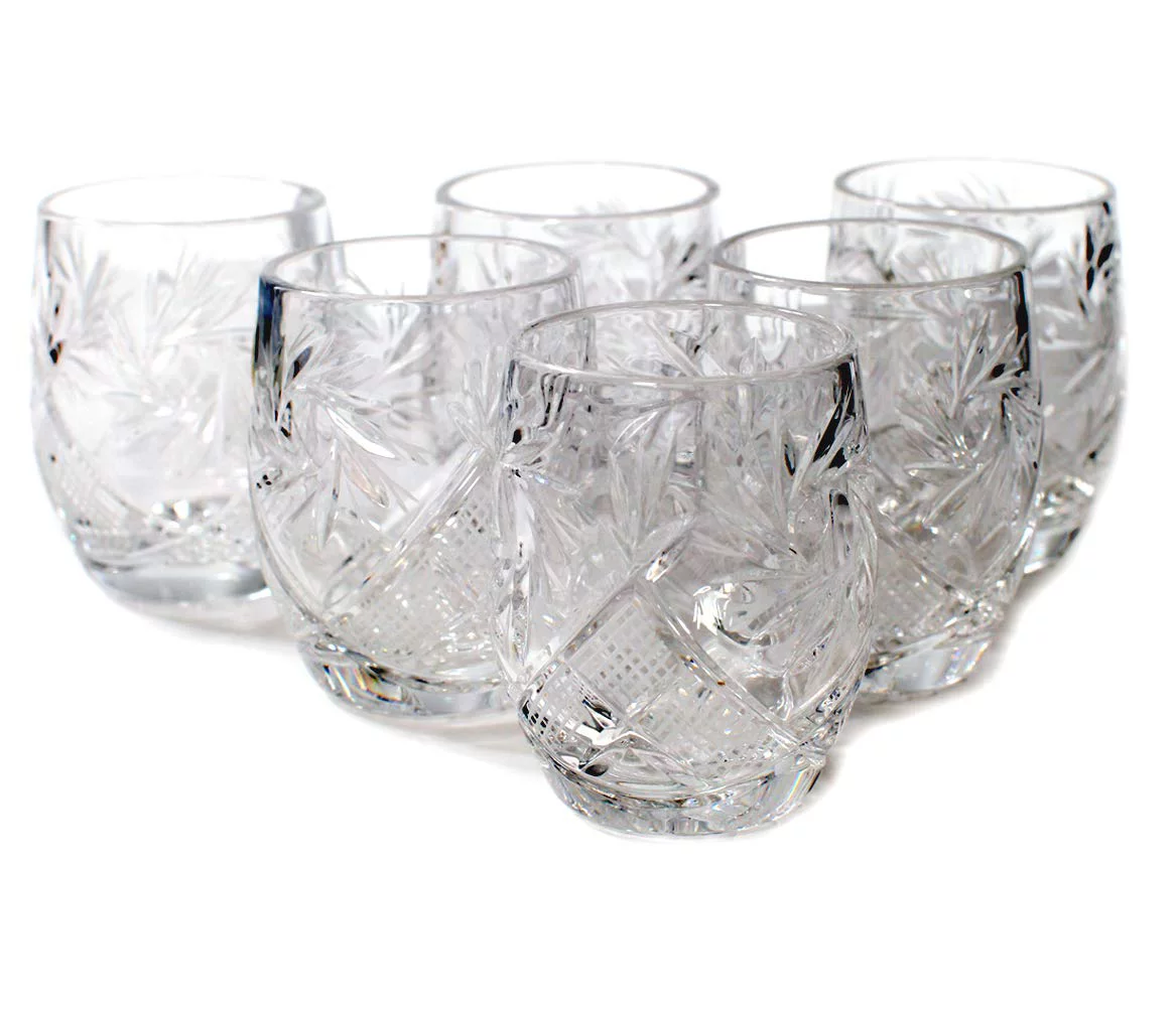 WORLD GIFTS Set of 6 Cut Crystal Shot Glasses - 1.7 oz Hand Made Vodka Shooters, Vintage Design
