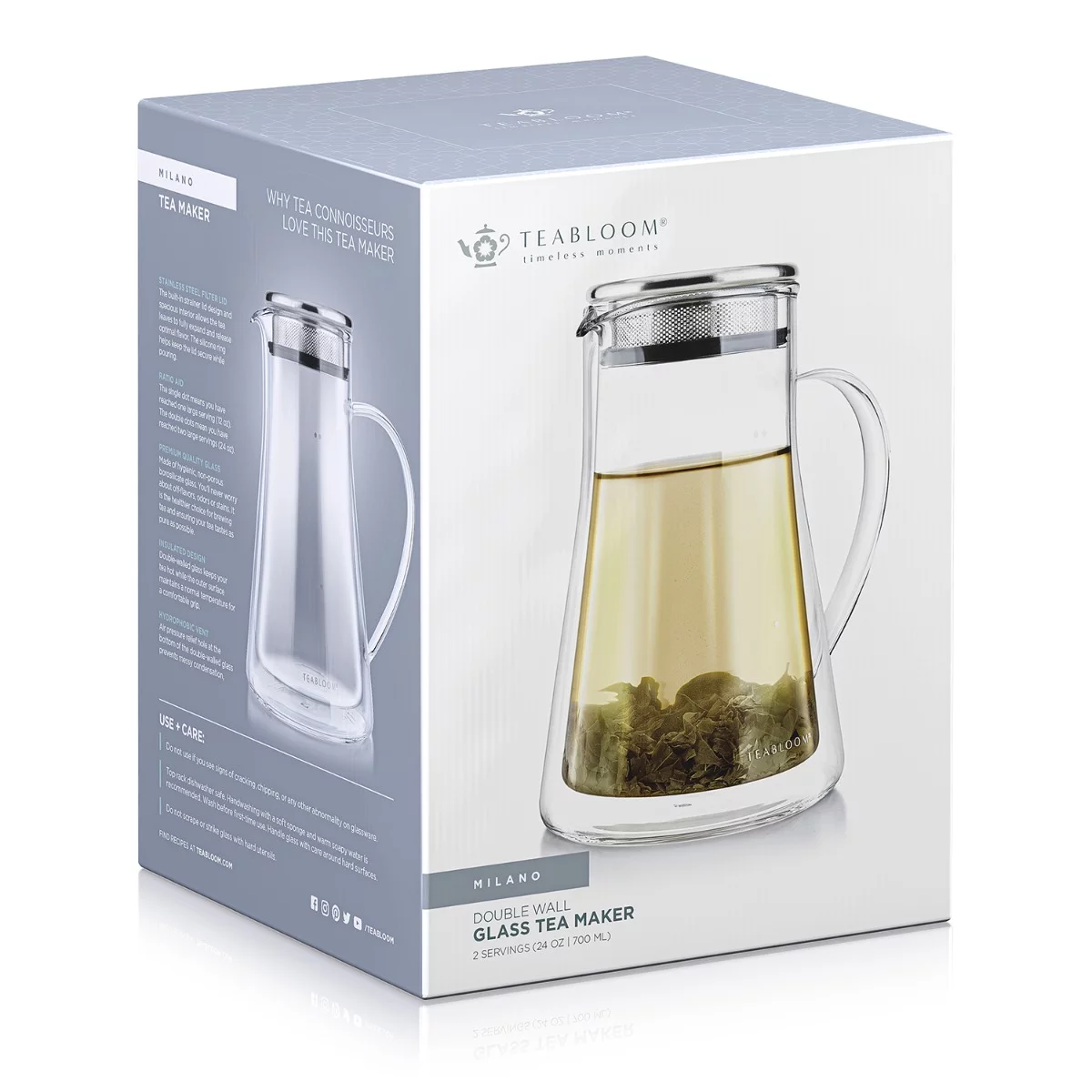Teabloom Milano Elegant One-Touch Insulated Glass Tea Steeper