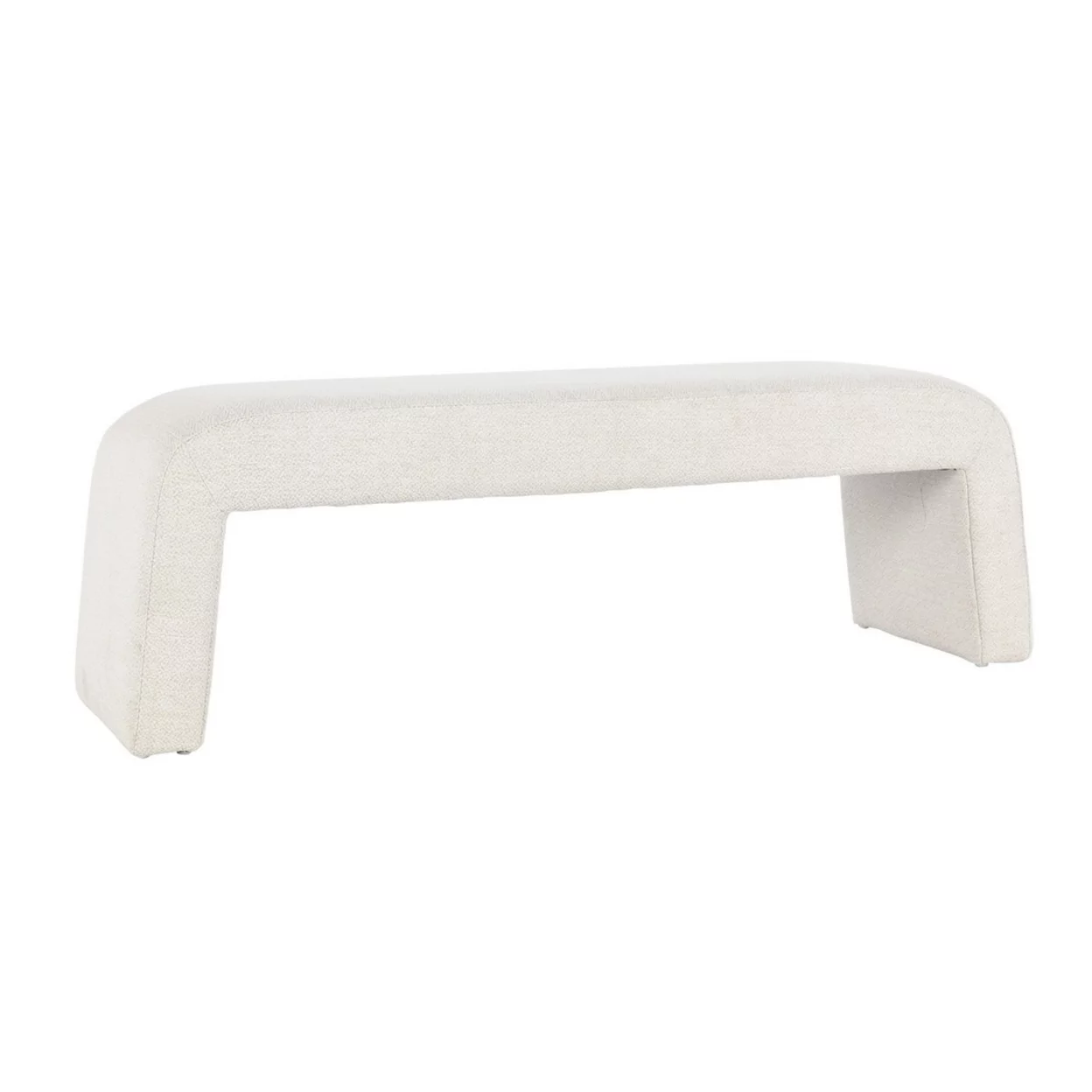 54 Inch Modern Wood Bench, Handcrafted, Floor Protectors, White Polyester- Saltoro Sherpi