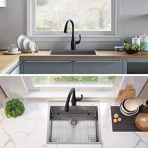 KRAUS Standart PRO 22-inch Drop-In Top Mount 16 Gauge Stainless Steel Single Bowl Laundry Utility Sink, KHT301-22L