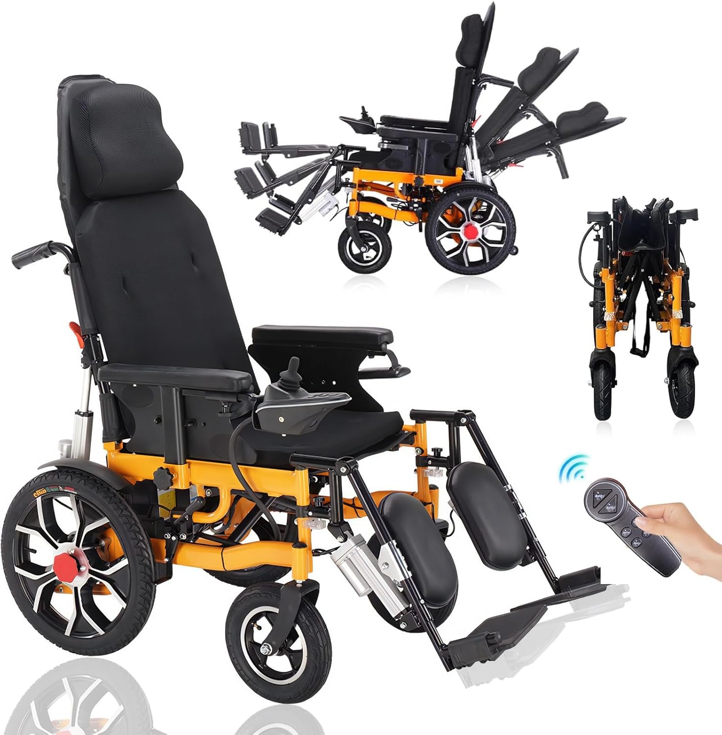 Reclining Foldable Electric Wheelchairs for Adults - Portable All Terrain Motorized Wheelchair w/Adjustable Backrest and Pedal, 500W Motor - 20 Mile Range ~ 12AH Lithium Battery -Support 330lbs