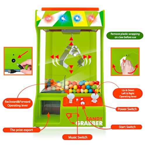 POCO DIVO Claw Machine Arcade Grabber, Plushies Gift Candy Prize Figures Capsules Dispenser, Flashing Lights Adjustable Game Music, Battery USB Power Crane, Kids Boys Girls Classic Treats Vending Toy