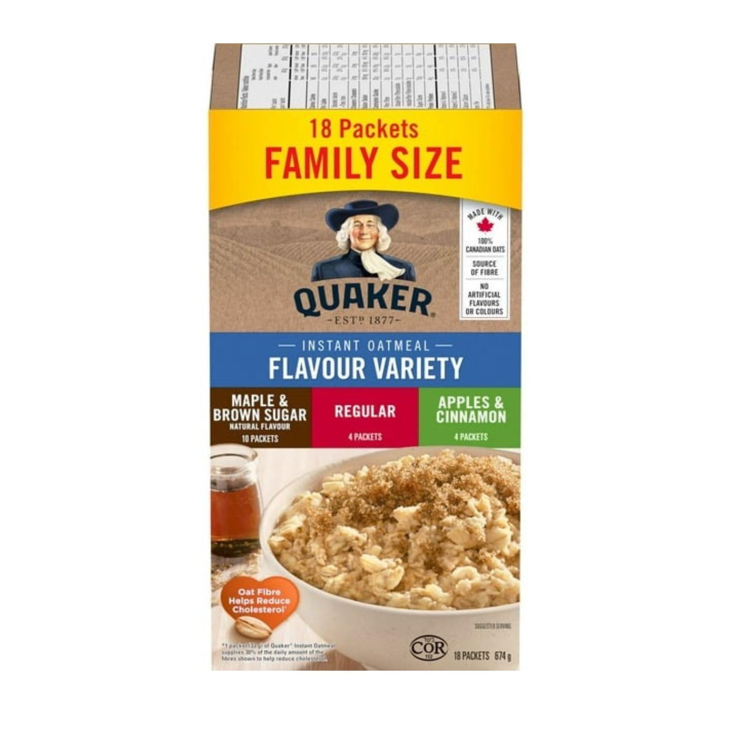 Generic Quaker Instant Oatmeal Flavour Variety, Maple & Brown Sugar, Regular, Apples & Cinnamon, 18ct, 694g/24.5 oz (Pack of 3) Shipped from Canada