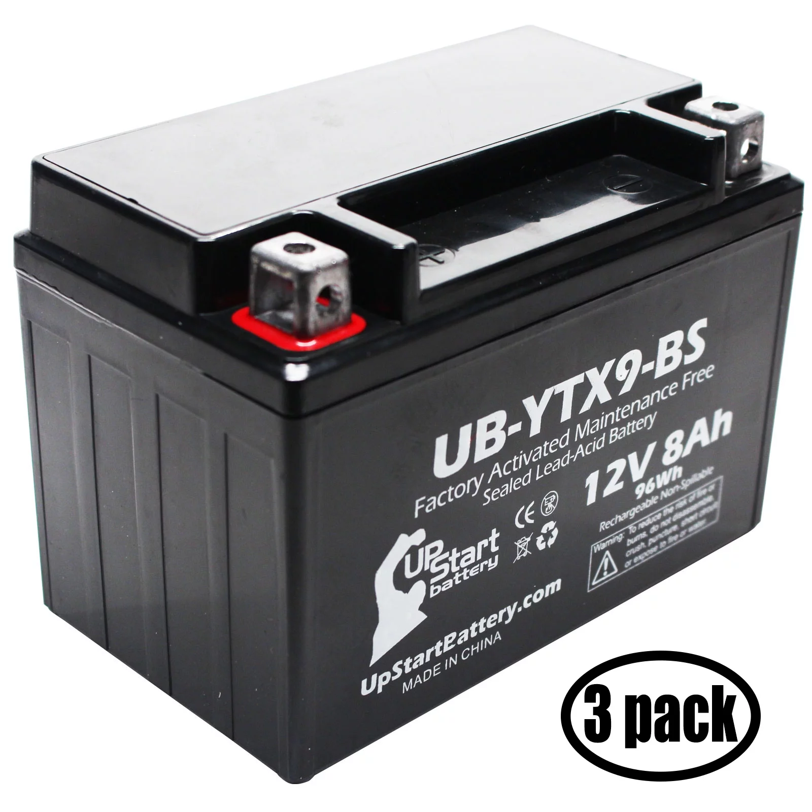 3-Pack UpStart Battery Replacement for 1996 Honda CBR600 600CC Factory Activated, Maintenance Free, Motorcycle Battery - 12V, 8Ah, UB-YTX9-BS