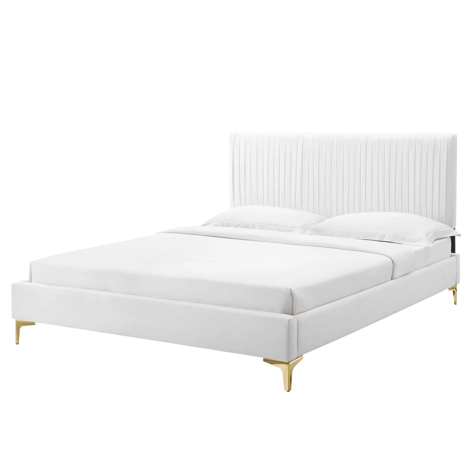 Platform Bed Frame, Twin Size, Velvet, White, Modern Contemporary Urban Design, Bedroom Master Guest Suite
