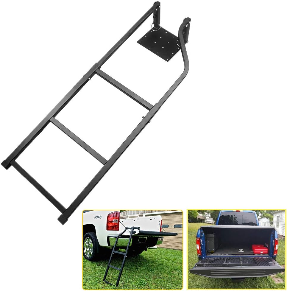 Universal Fit Pickup Truck Tailgate Ladder Tailgate Ladder for Truck Black 42 Inches Ladder Capacity 300 lbs Durable Steel with Black Powder Coat Pack of 2