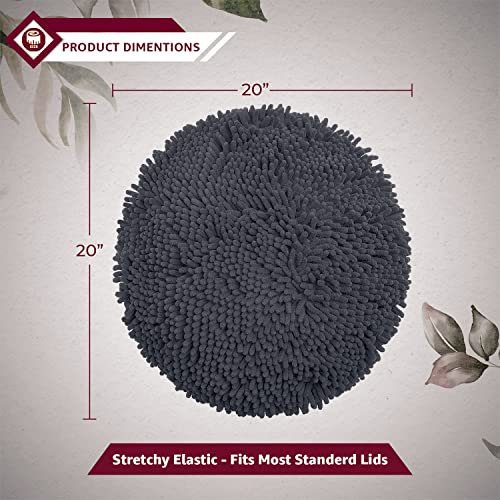 LuxUrux Christmas Toilet Lid Cover with Stretch Fit Elastic Band – Chenille Microfiber Toilet Seat Non-Slip Cover for Bathroom – Soft Plush, Machine Wash and Dry, Comfort & Clean Look (18x18'', Red)