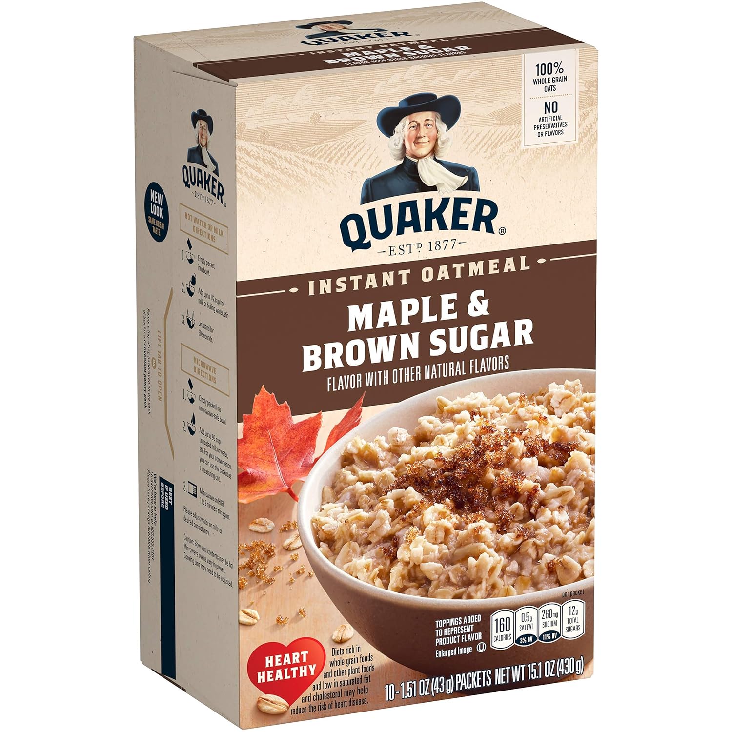 Quaker, Instant Oatmeal, Maple Brown Sugar, 10 Ct