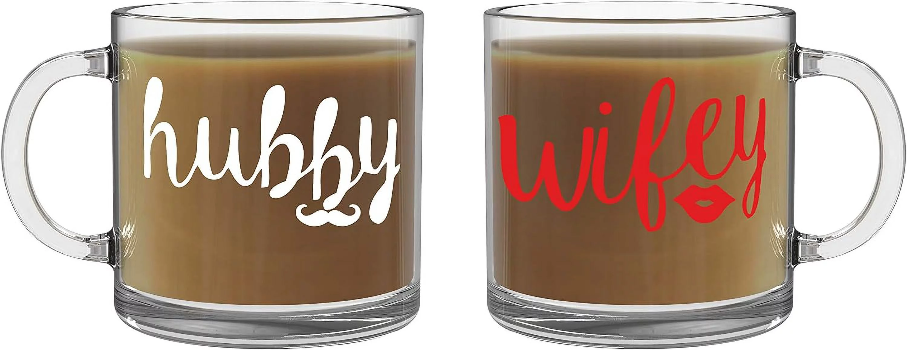 Wifey And Hubby Couples Sets - 13Oz Glass Coffee Mug Couples Sets - Funny His And Her Gifts - Husband And Wife Anniversary Presents - By CBT Mugs