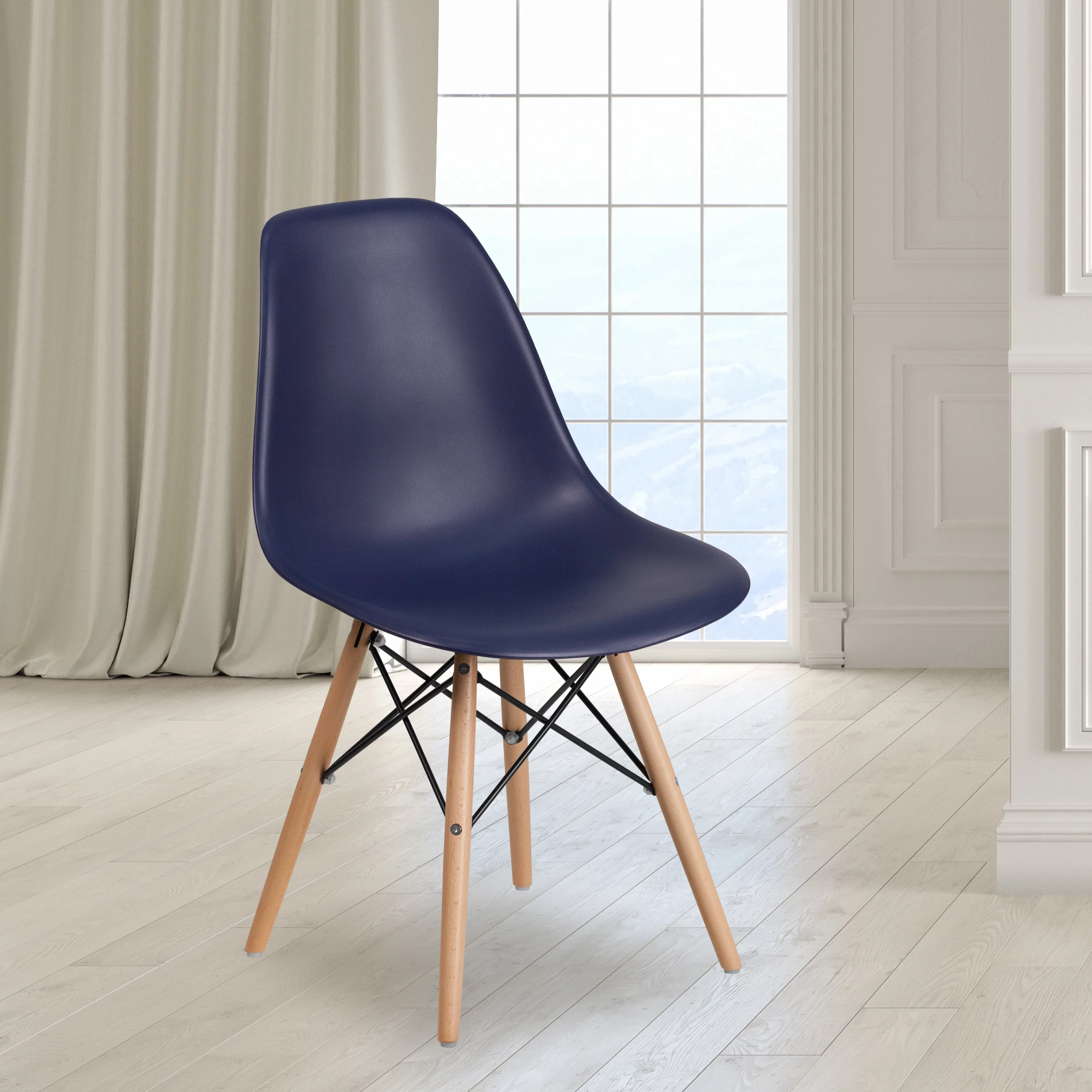 Flash Furniture 2 Pack Elon Series Navy Plastic Chair with Wooden Legsase