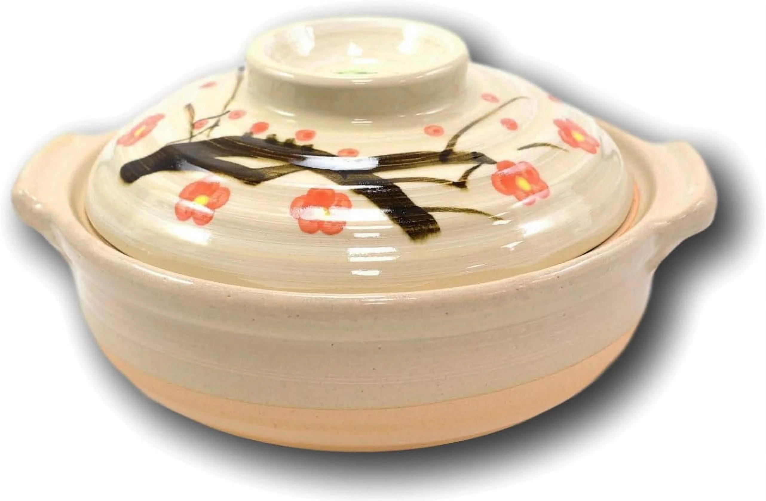 Ebros Made In Japan Traditional Cherry Blossom Sakura Japanese Family Cooking Donabe Stoneware Direct Flame Hot Or Clay Casserole With Lid Cover 90 OZ Microwave Oven Safe