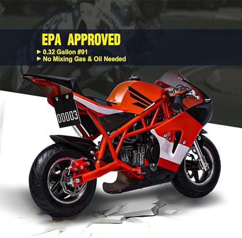 Mini Pocket Bike, G00001 Model 40CC 4-Stroke Gas Bike with Off-Rode Tire, Suspensions, Disc Brakes, Max Load 160Lbs, Up to 20Mph, EPA Approved (Blue)